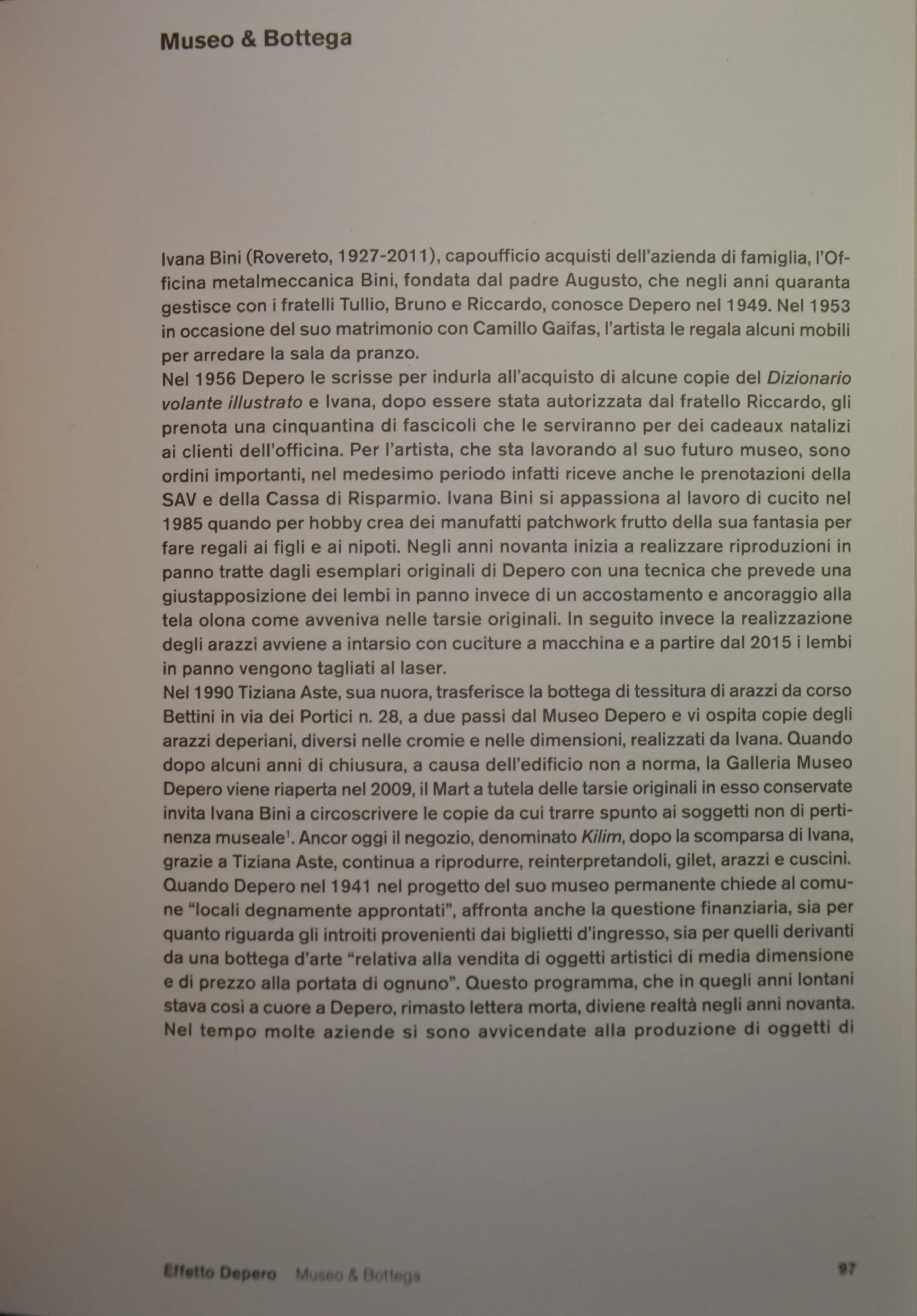 Pagina del catalogo Depero new Depero dedicata a Museo e Bottega